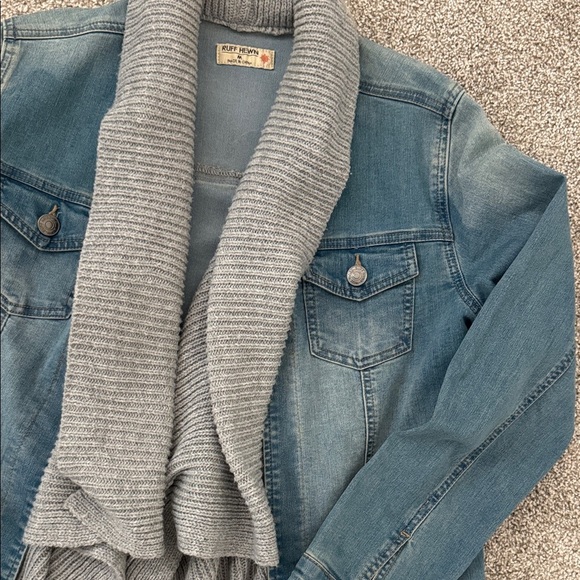 Ruff Hewn Denim Jacket with Gray Knit Collar - Picture 3 of 6